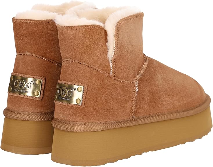 OB5903 OOG Damen Lederboots mit Teddyfell Camel